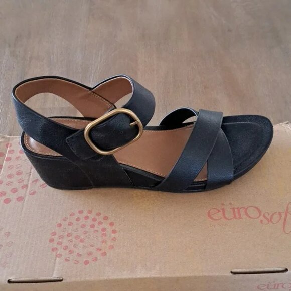 Eurosoft Shoes - Eurosoft by Sofft Rowe Sandals - Color: Black - Size: Women 9.5